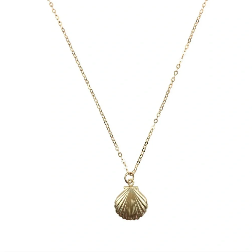 14k Yellow Gold Filled Tiny Dainty Sea Shell Charm Necklace - Picture 2 of 8
